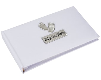 Baby's Scan Photo album  - White photo album with gorgeous footprints