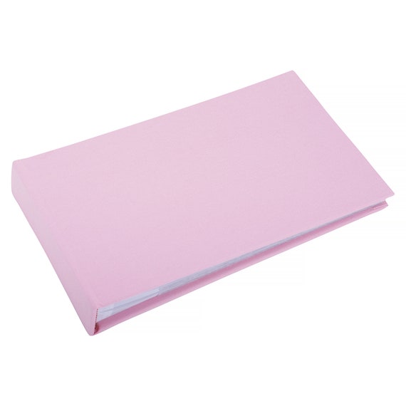 Plain baby pink linen photo album - Holds 40 photos (6x4 inch size) with  lined message area beside each clear sleeve