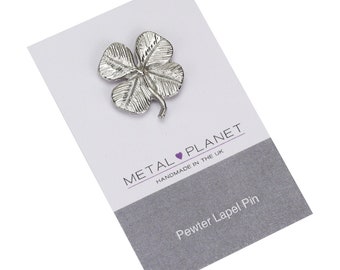 Four Leaf Clove - Pewter jacket lapel pin