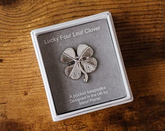Lucky Four Leaf Clover Pewter Token - Pocket Keepsake