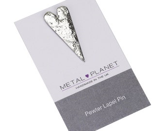 Long Heart - Pewter jacket lapel pin