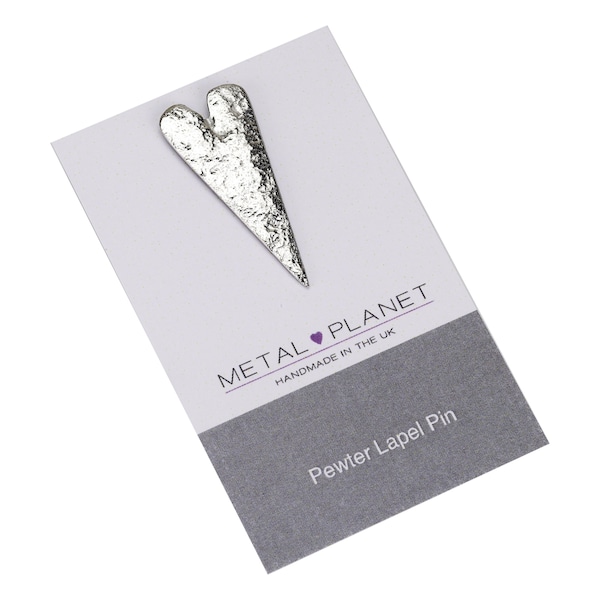 Long Heart - Pewter jacket lapel pin