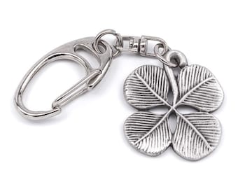 Pewter Shamrock Keyring: Lucky Four Leaf Clover Gift