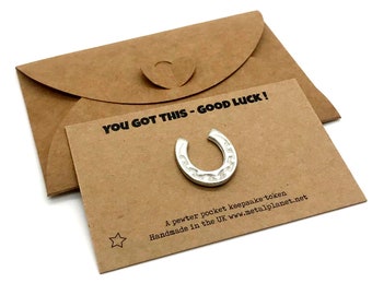 You got this - Good Luck pewter 'Horseshoe' pocket token - Handmade in the UK.