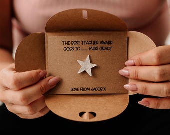 Personalised Teacher Jacket Pins - Star, Heart or Angel Thank You Gifts