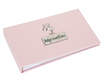 Baby's Scan Photo album with a stork design - Baby pink