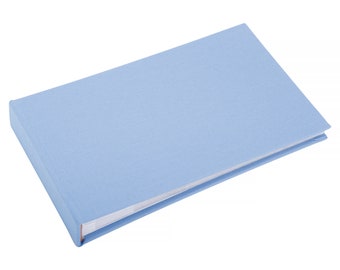 Plain baby blue linen photo album - Holds 40 photos (6x4 inch size) with lined message area beside each clear sleeve