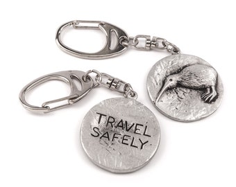 Kiwi bird - Double sided Travel Safely keyring