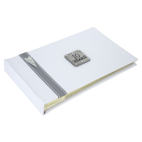 10 Years (Tin Anniversary) Photo Album with a stylish grey stitched ribbon & heart detail