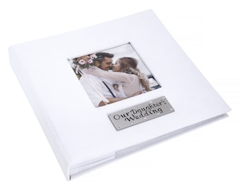 Our Daughter's Wedding - A smart white linen album with window to add your own photo - Holds 100 6x4 inch photos in clear slip in sleeves