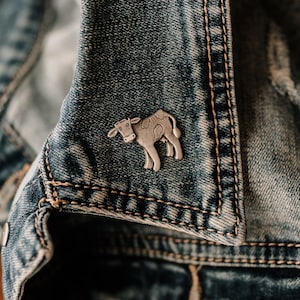 Cow jacket lapel pin in handmade pewter, easy to use push pin