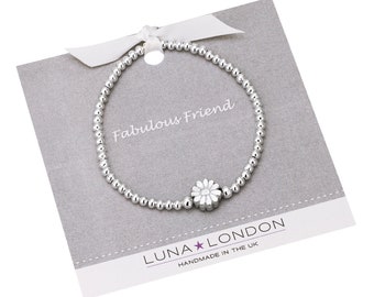 Fabulous Friend - Daisy, Heart or Butterfly design, stretch bracelet on 'Fabulous Friend' gift card with printed message area on reverse