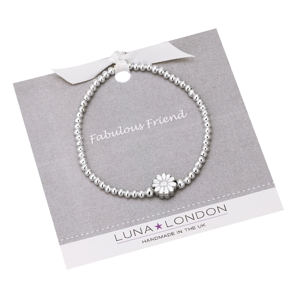 Fabulous Friend - Daisy, Heart or Butterfly design, stretch bracelet on 'Fabulous Friend' gift card with printed message area on reverse