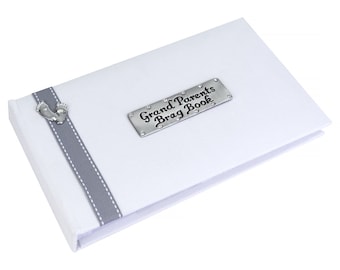 Grandparents Brag Book - Photo album with grey ribbon & footprint design