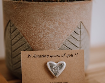 Handmade Pewter 21st Birthday Heart Pebble Keepsake