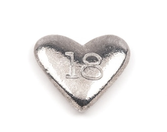 18th Birthday Gift: Handmade Pewter Heart Pebble Keepsake