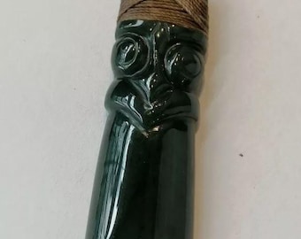 New Zealand Jade Greenstone Pounamu Toki Mask Large Pendant Necklace 65mm x23mm Unisex