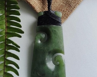 New Zealand TOKI KORU Jade Greenstone Pounamu Large Pendant - ( 69mm x 34mm, Unisex)