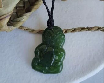 New Zealand Traditional Jade TIKI Polished Necklace / Pendant (30mm - Length, Unisex)