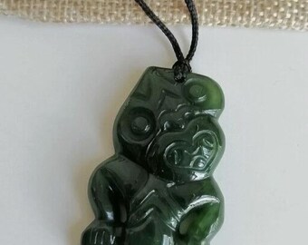 New Zealand Maori Style Jade Polished TIKI Large Pendant (50 mm Length. Unisex)