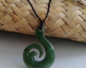 New Zealand Style Jade Polished Fish Hook Pendant (30mm Length, Unisex)