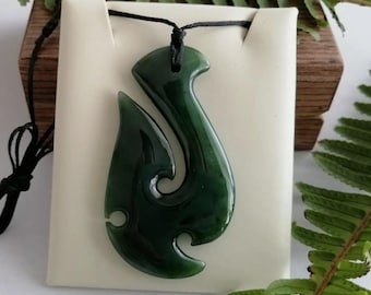 New Zealand Jade Polished Fish Hook Large pendant (56mm - L Unisex)