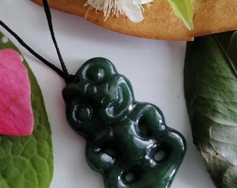 New Zealand Jade Greenstone Hei Tiki Large Size Pendant (44 mm - Length , Unisex)