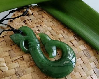 New Zealand Maori Style Jade Polished Manaia Large NZ Nephrite Pendent / Necklace (58mm L, Unisex )