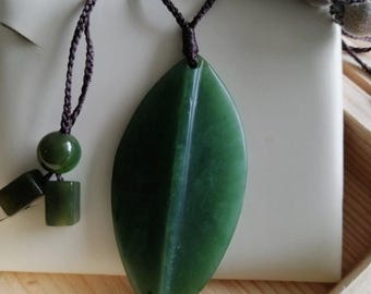 New Zealand Jade Matte Leaf Pendant (53 mm Length, Unisex)