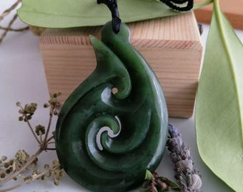 New Zealand Jade Greenstone Fish Hook X-Large Pendant (84mm L x 54mm W, Unisex)