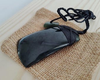 New Zealand Greenstone Polished Pounamu Toki Large Pendant - ( 65mm x 34mm, Unisex)