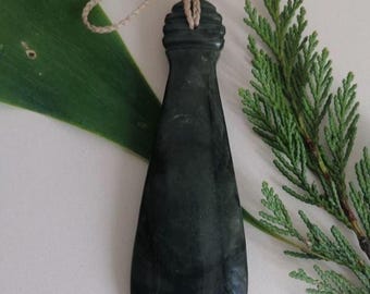 New Zealand Inanga Jade Greenstone Mere Club LARGE Size Pendant  (110mm L x 33mm W, Unisex)
