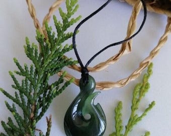 New Zealand Maori Style Jade Fish Hook Polished Pendant 29 mm L