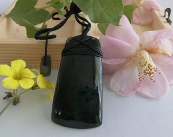 New Zealand Polished Jade Greenstone Toki Large Pendant - ( 65mm x 34mm, Unisex)