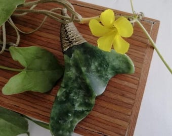 New Zealand Jade Greenstone Whale Tail Large size pendant (60mm W x 70mm L, Unisex)