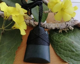 New Zealand Greenstone Jade Toki Matte Pendant Necklace (40mm L x 29mm W, Unisex)