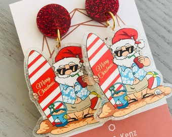 Aussie Santa Christmas acrylic earrings