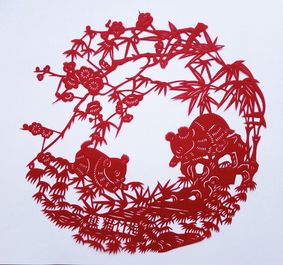 Chinese Paper Cut Chinese Folk Art Wedding Gift Housewarming Gift Traditional Handcraft China Chic Panda - 