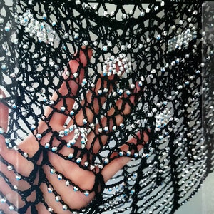 party accessory / stage wear/ crochet cape / triangle shawl / beading shawl / black and white two colors