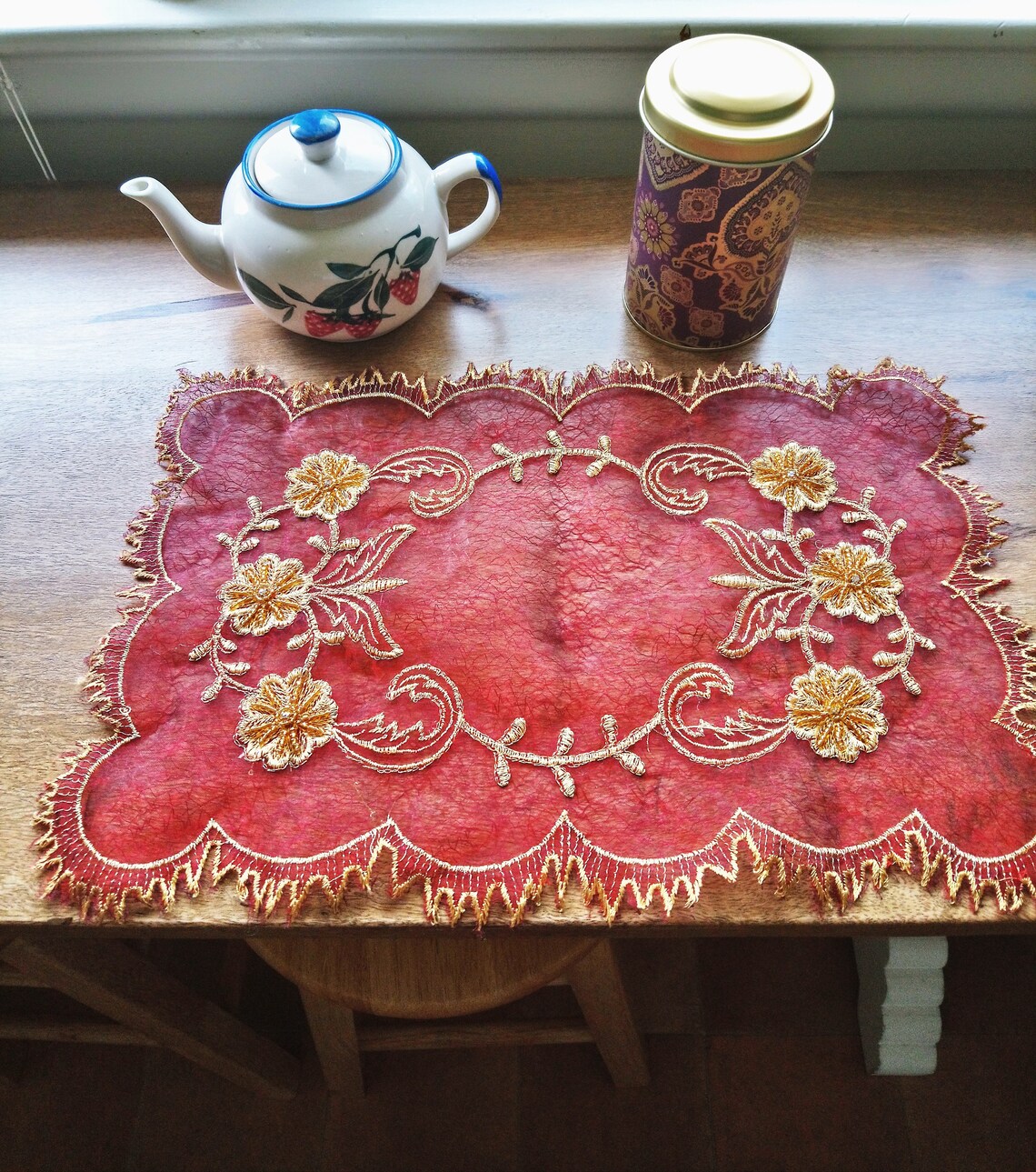 Rectangle placemat with embroidery / vintage style table Etsy