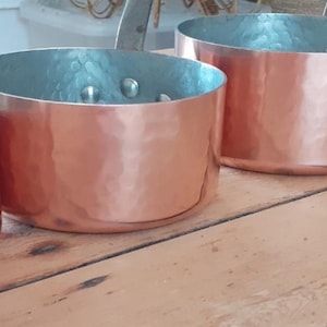 French Vintage 2mm thick Hammered Copper Pans