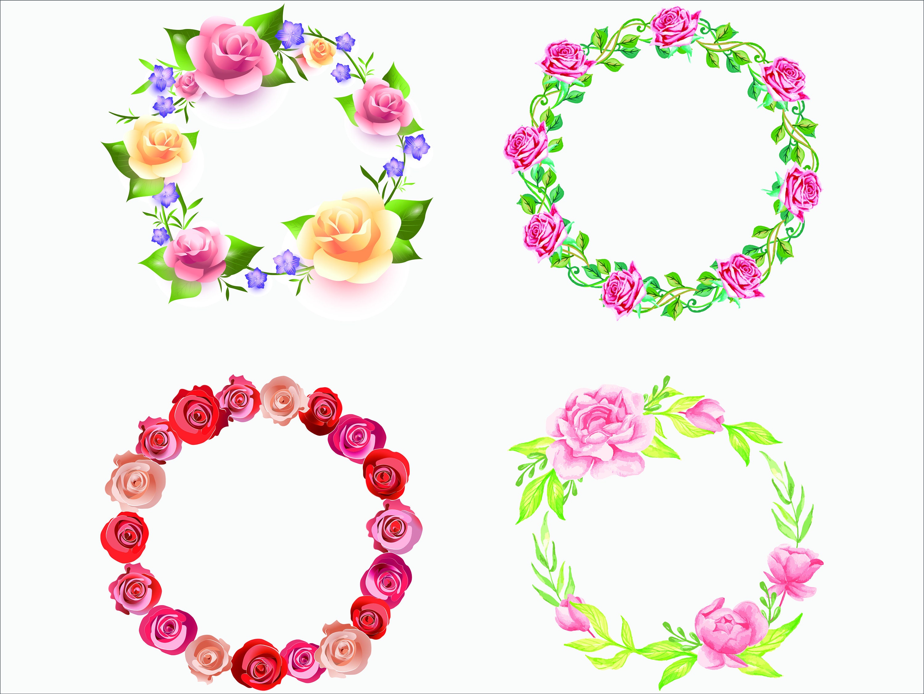 Download Watercolor Rose Wreath Clipart / Watercolor Wreath SVG ...