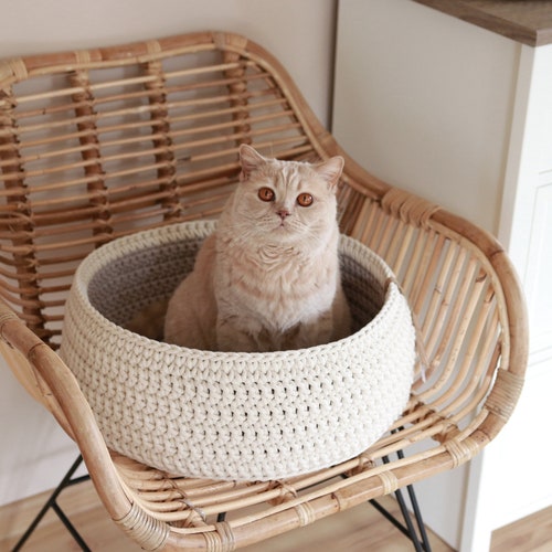 Medium Double Cat Bed Premium Crochet Cat Bedding Cotton Pet Etsy