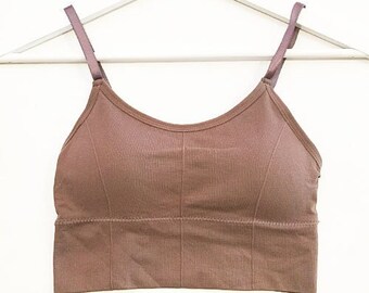 Mocha Ribbed Padded Longline Bralette