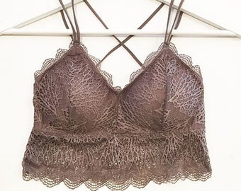 Dusty Purple Lace Padded Longline Bralette