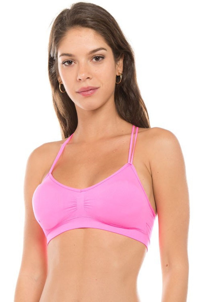 Neon Pink Strappy Seamless Bra Etsy