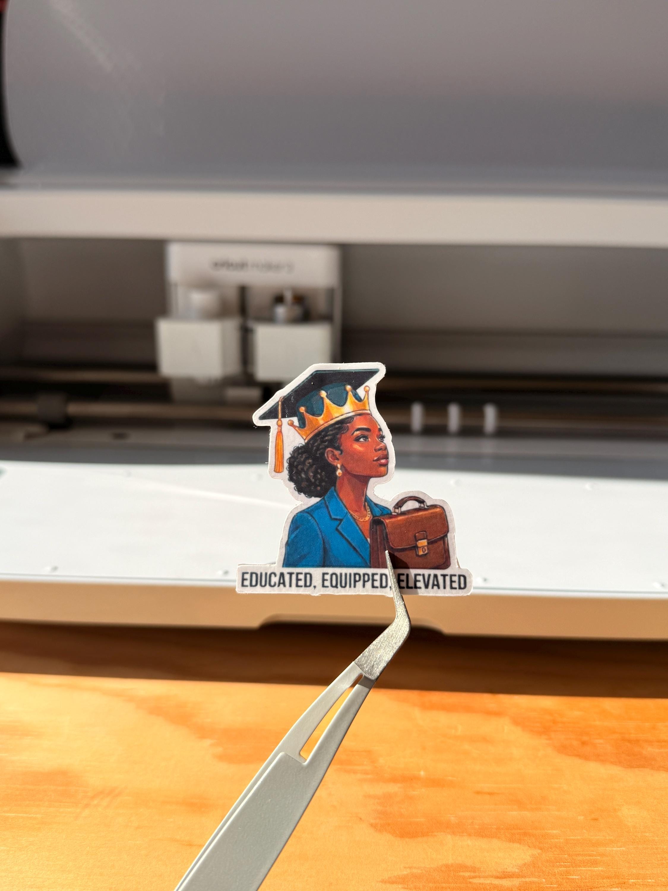 Educated Equipped Elevated Sticker: Black Woman Graduate Waterproof ...