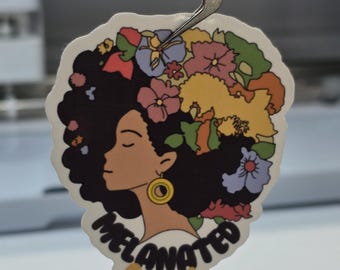 Melanated Queen Sticker: Floral Afro Art, Black Girl Magic Decal