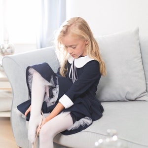 Elegant Peter Pan Navy Dress Girl - Blue and White Girl Dress - Girls Dresses - Dresses for Girls - Bi-color Girl Dress - Holiday Girl Dress