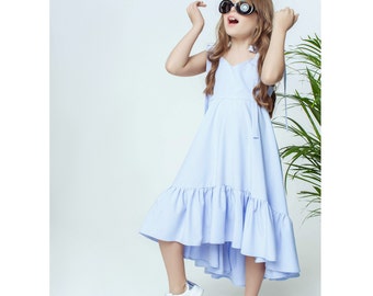 Powder Blue Girls Dress - Flared Girls Dress - Baby Blue Girls Dress - Girls Summer Dress - Party Dress for Girl - Flower Girl Dress Girl
